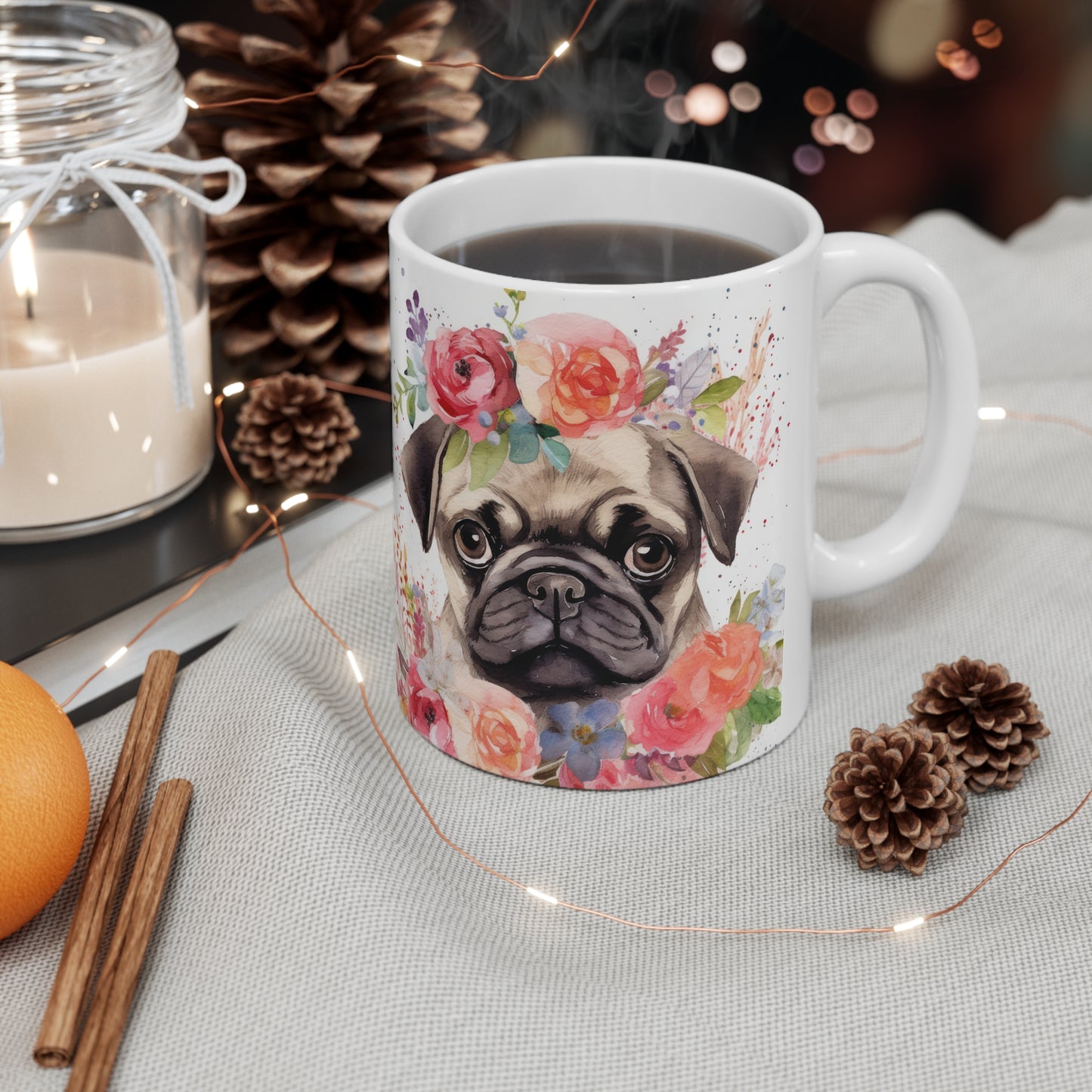 Pug Floral Mug Ceramic