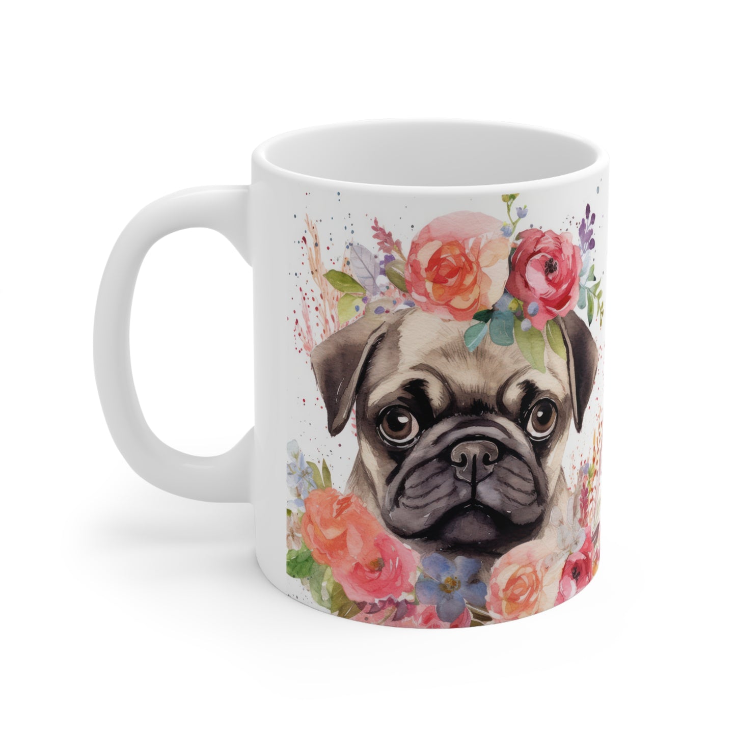 Pug Floral Mug Ceramic