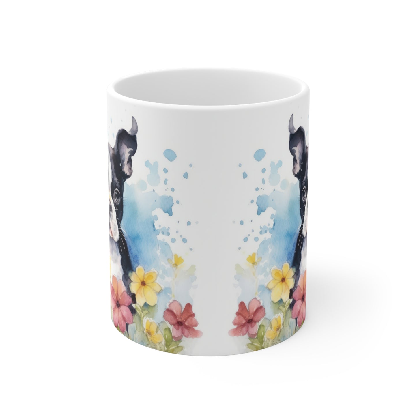 Boston Terrier Floral Mug Ceramic