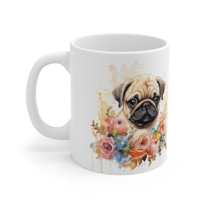 Pug Floral Mug Ceramic