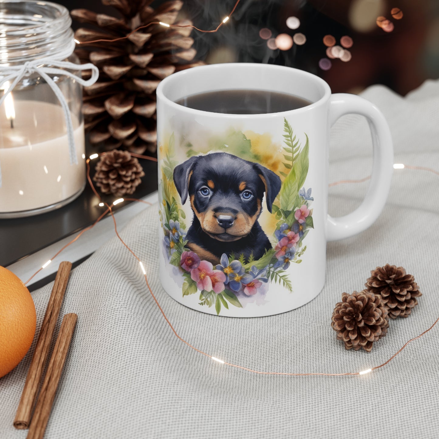 Rottweiler Floral Mug Ceramic