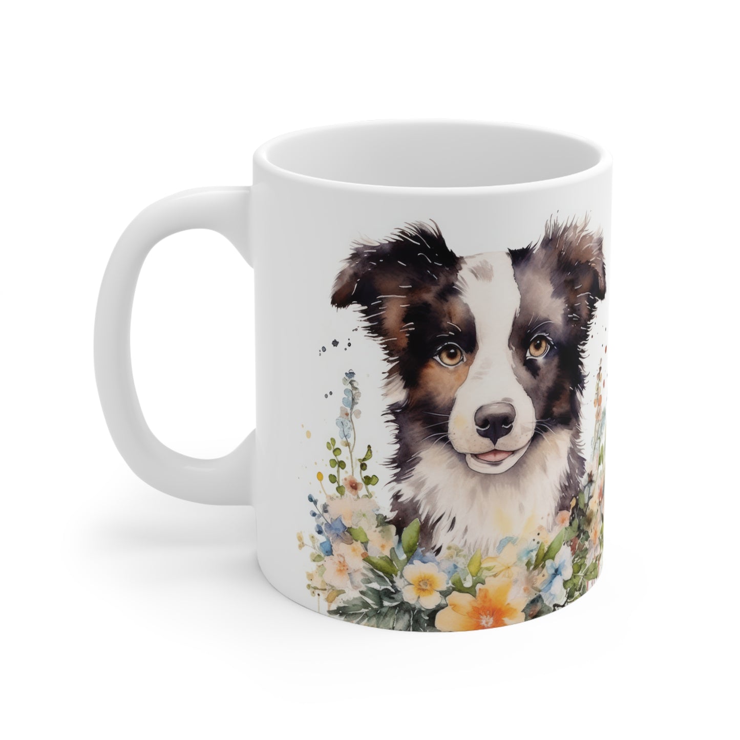 Border Collie Floral Mug Ceramic