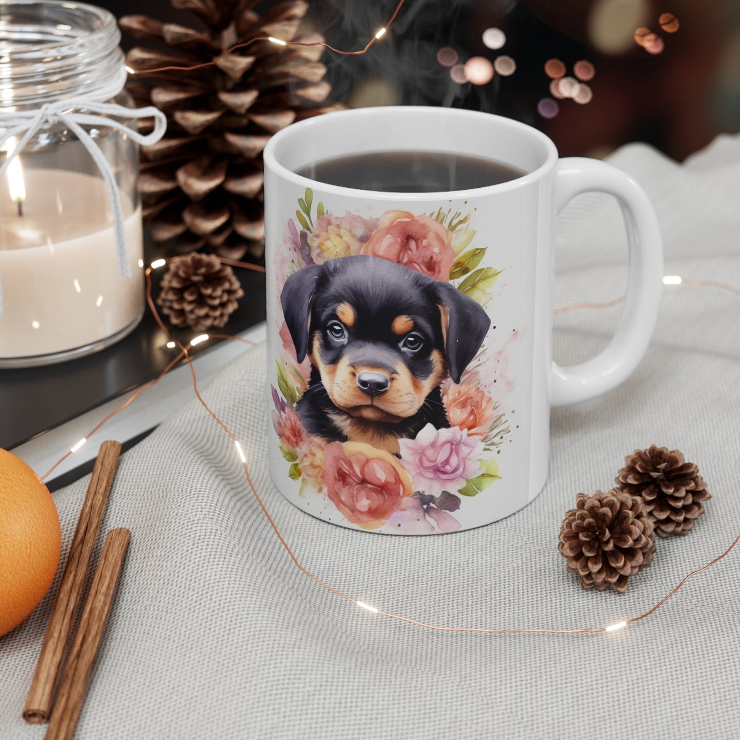 Rottweiler Floral Mug Ceramic