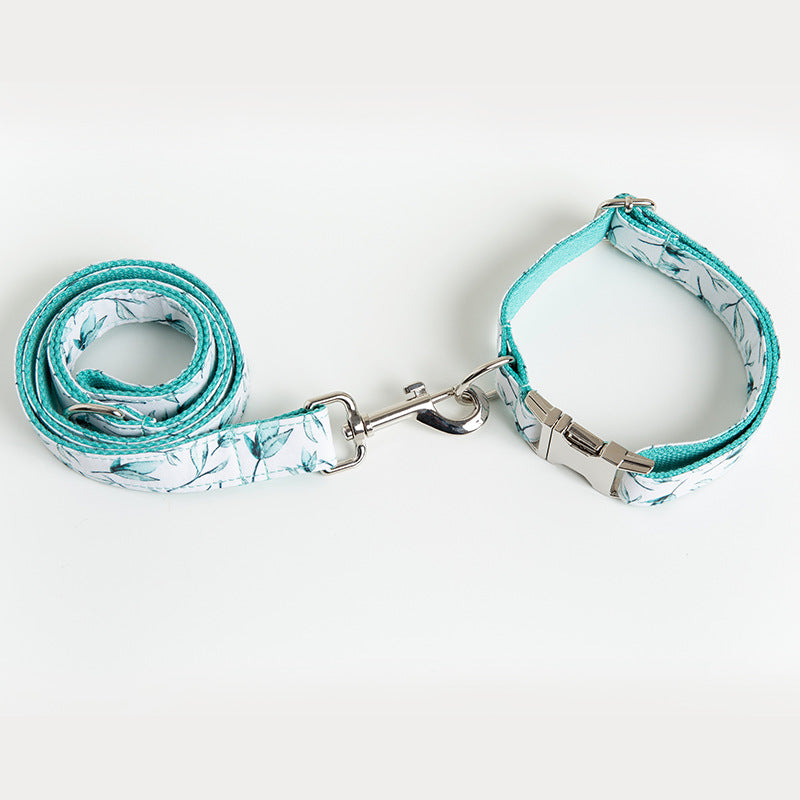 Dog Collar Green Leaf Design and Lead Set