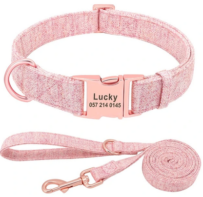 Pet Dog Collar and Lead Set with Custom Engraving