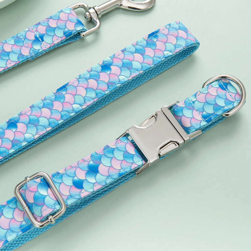 Dog Collar and Lead Set Blue Mermaid