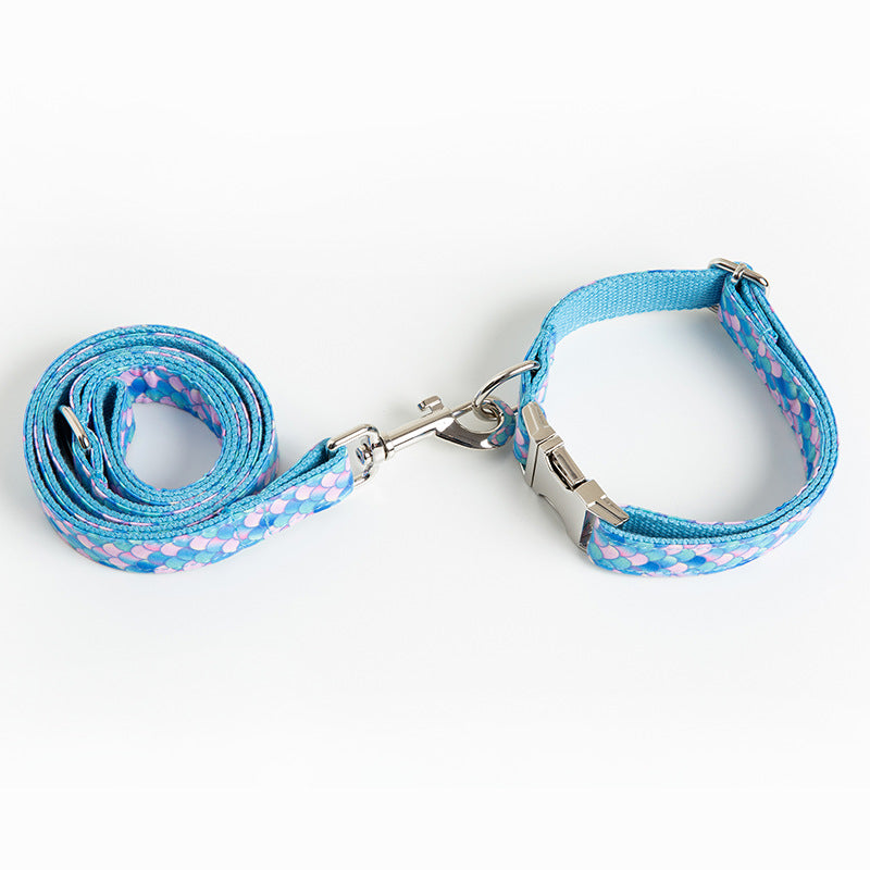 Dog Collar and Lead Set Blue Mermaid