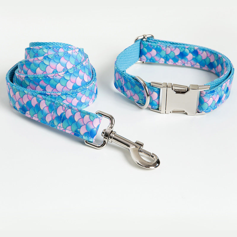 Dog Collar and Lead Set Blue Mermaid