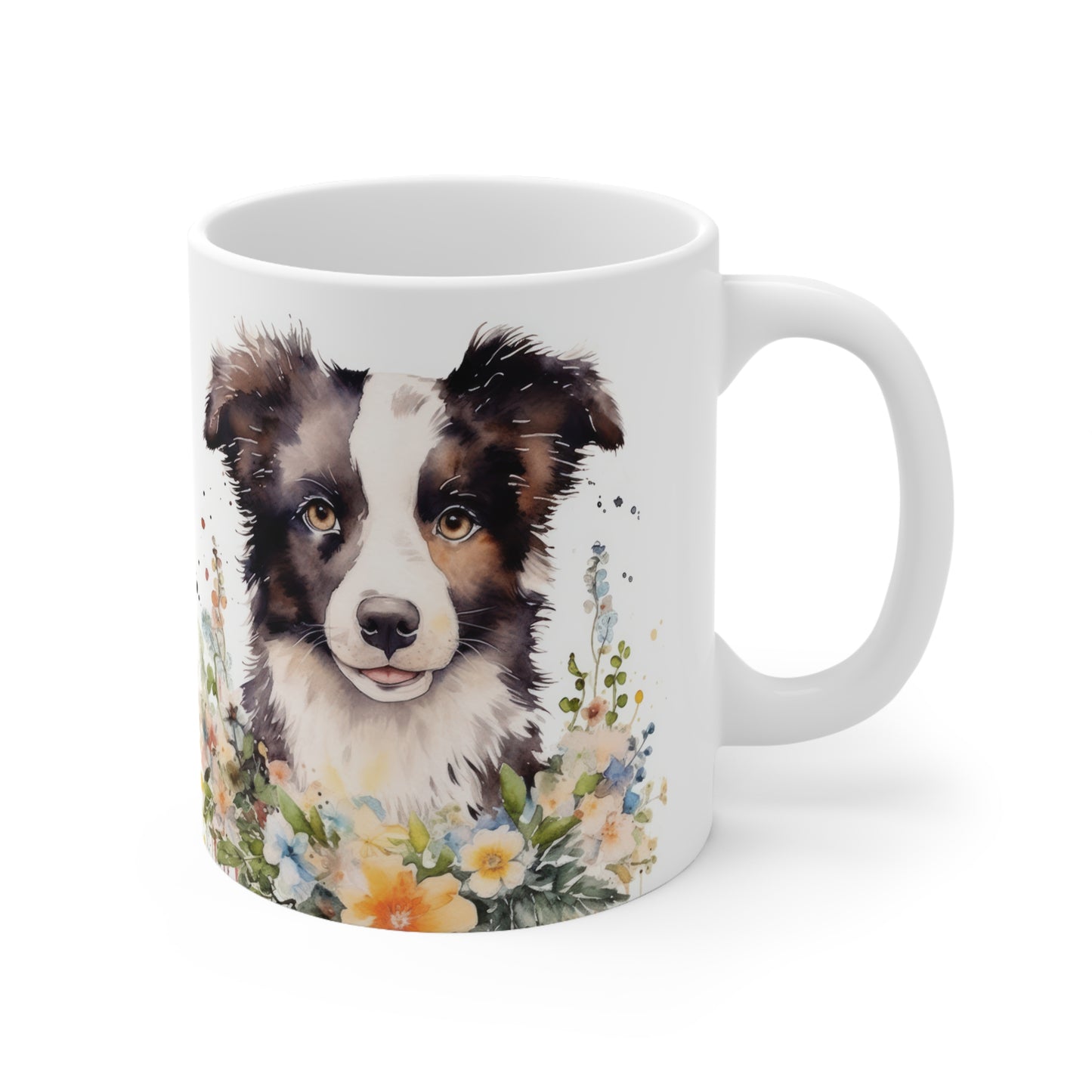 Border Collie Floral Mug Ceramic