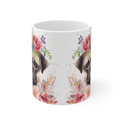 Pug Floral Mug Ceramic