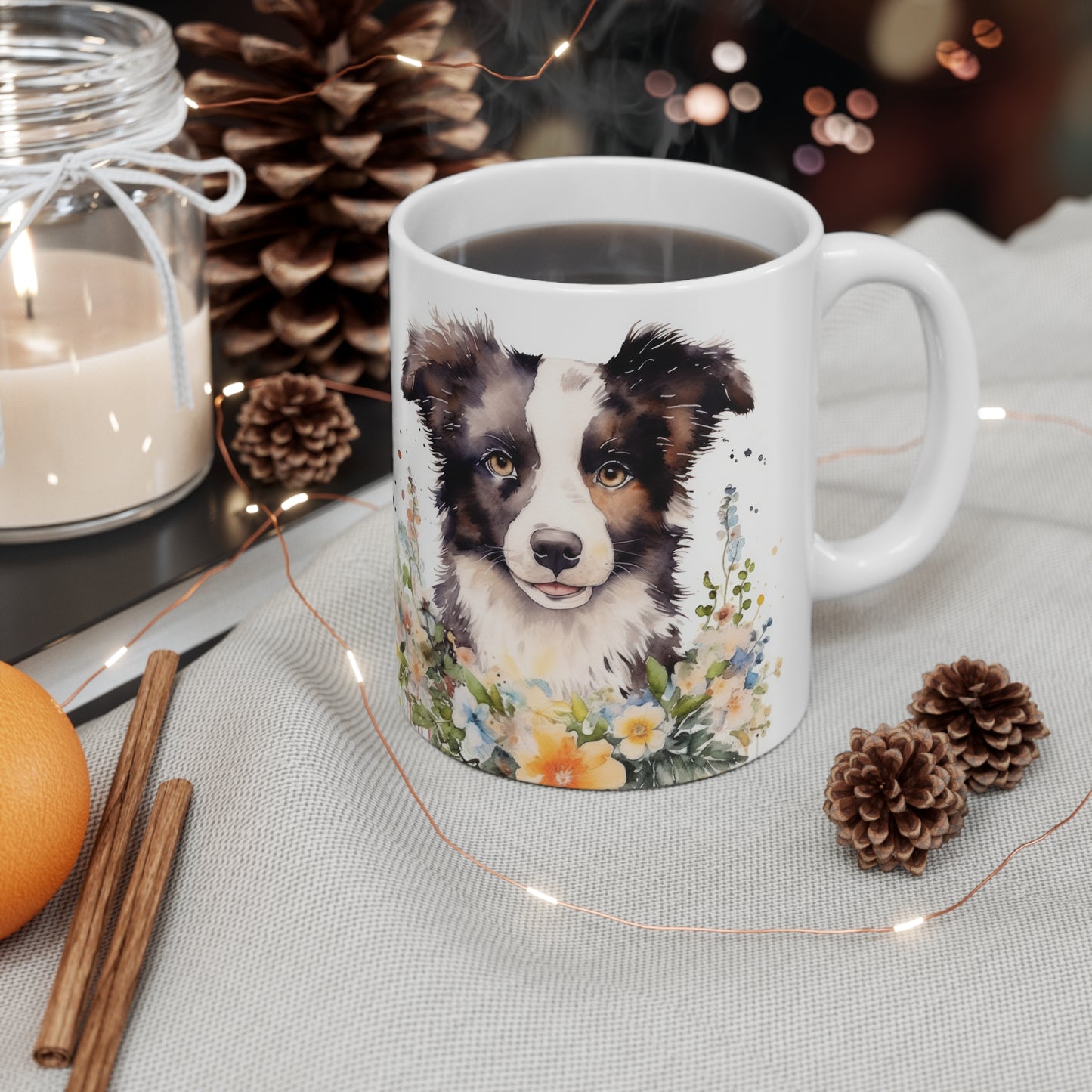 Border Collie Floral Mug Ceramic