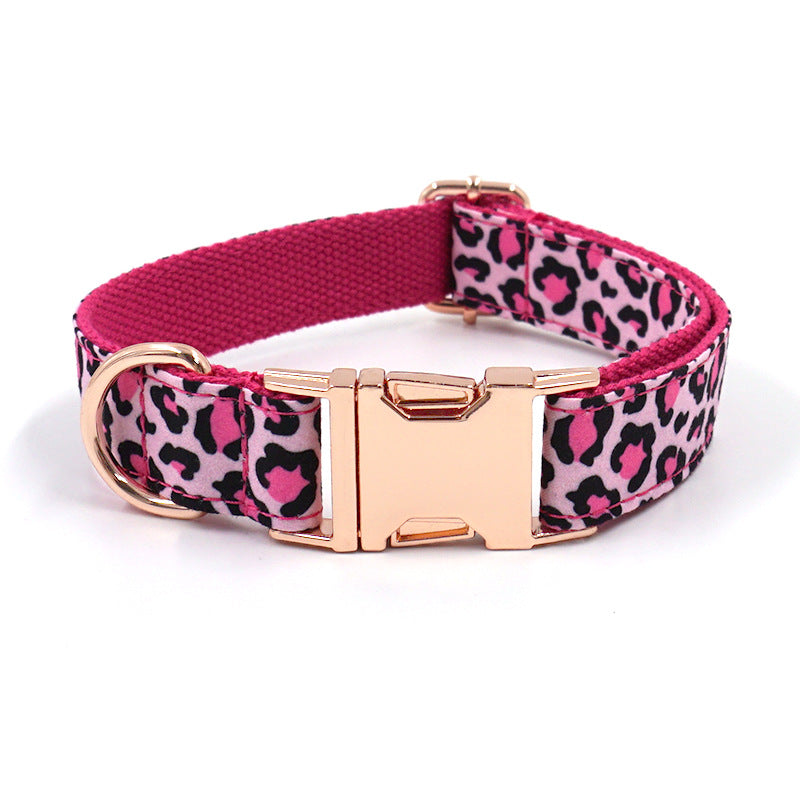 Leopard Print Rose Gold Pet Collar Leash Set Dog Collar Leash