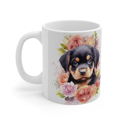 Rottweiler Floral Mug Ceramic