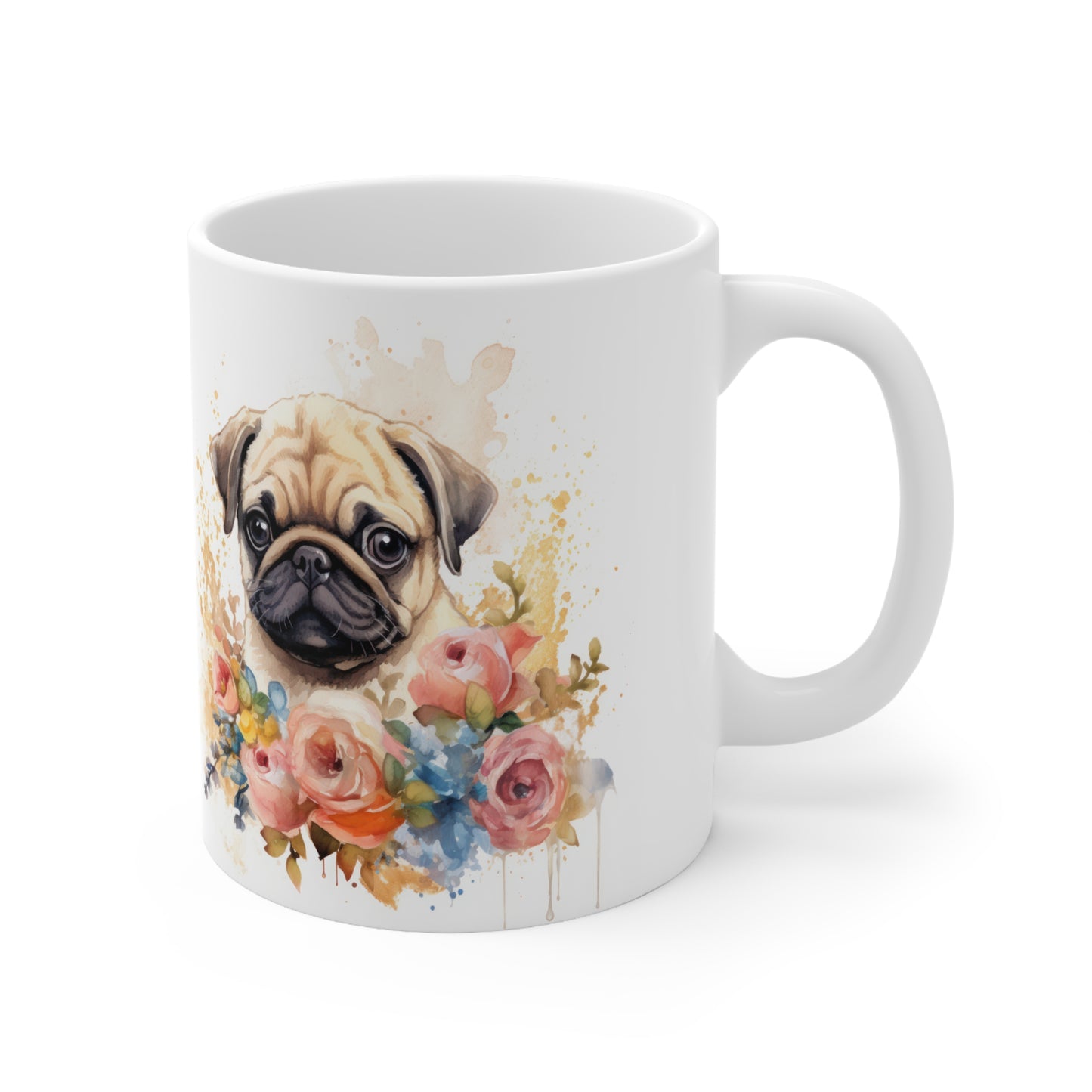 Pug Floral Mug Ceramic