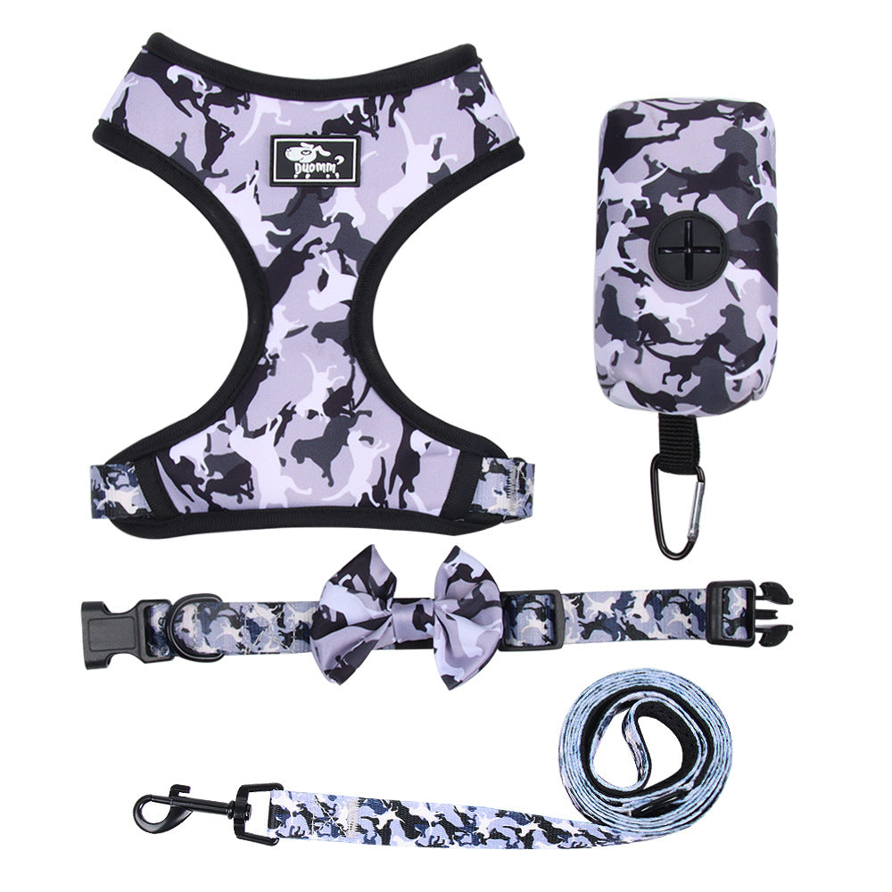 Dog Collar, Lead, Harness and Bow Set Camouflage