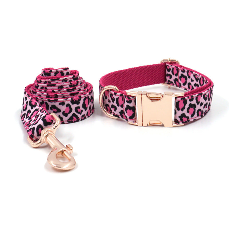 Leopard Print Rose Gold Pet Collar Leash Set Dog Collar Leash