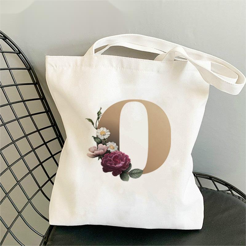 Monogram Flower Print Single Shoulder Canvas Bag