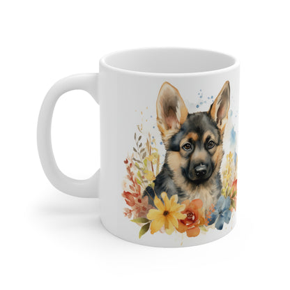 German Shepherd Floral Mug Ceramic