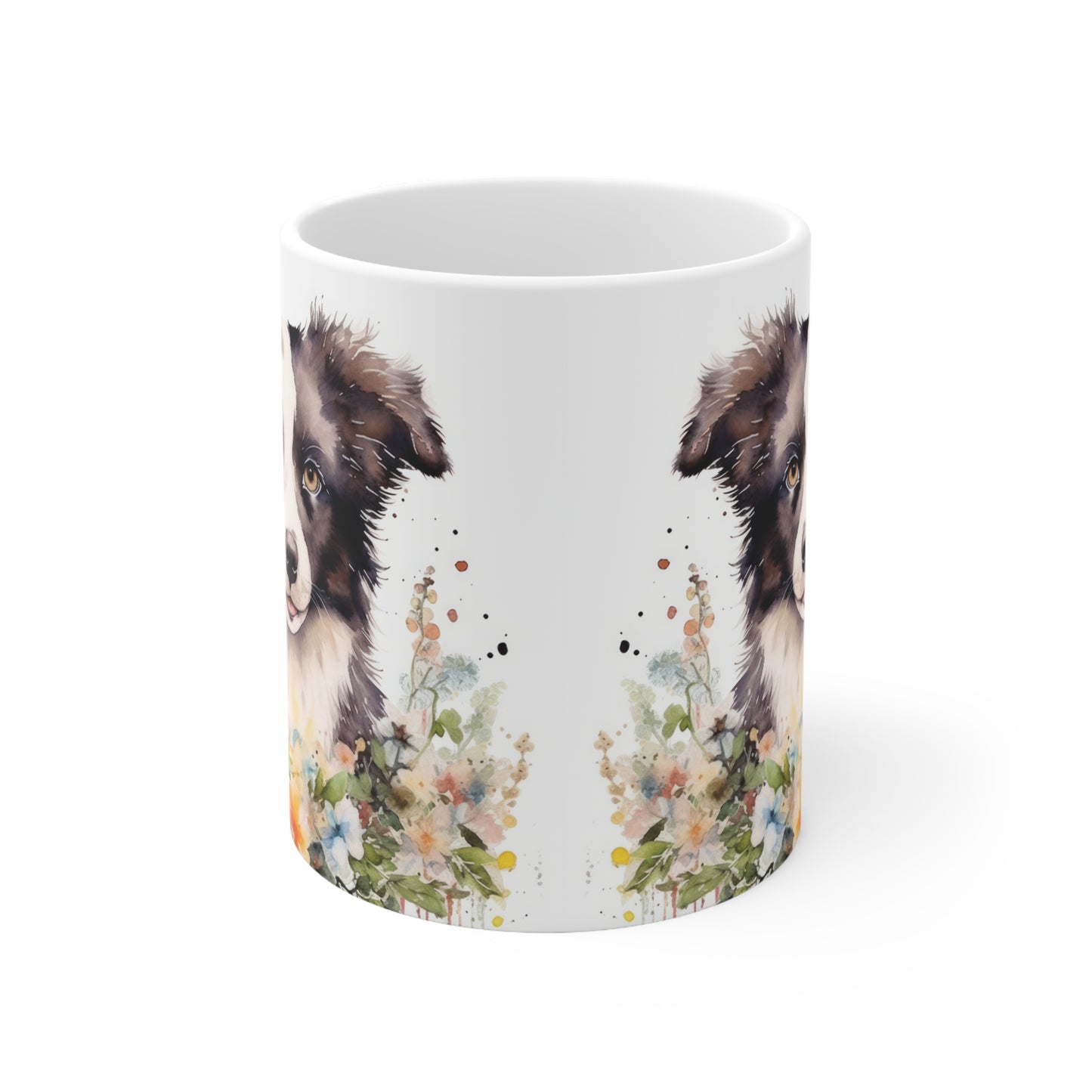 Border Collie Floral Mug Ceramic