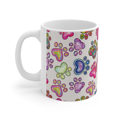 Colourful Dog Pawprint Mug Ceramic