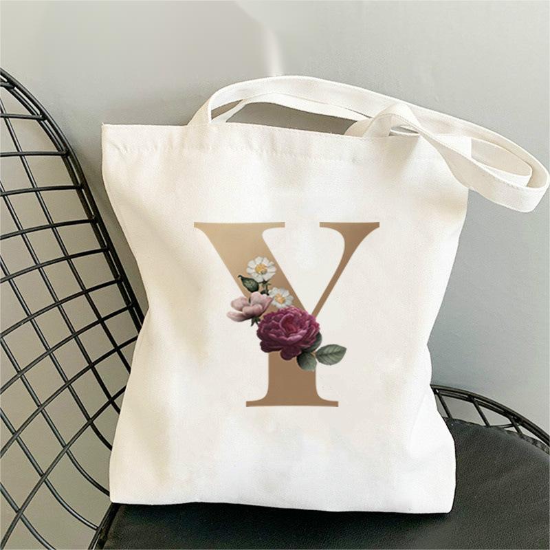 Monogram Flower Print Single Shoulder Canvas Bag