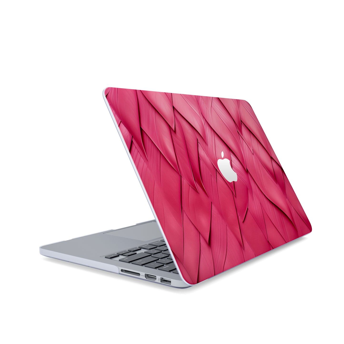 Print On Demand MacBook Case Pink Faux Leather Leaves Print