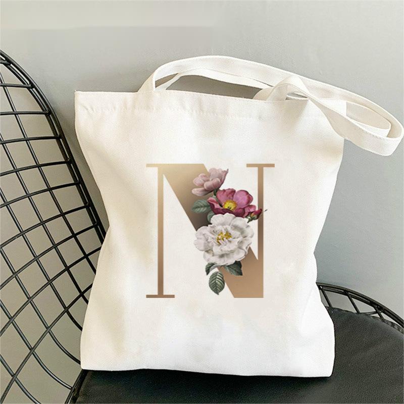 Monogram Flower Print Single Shoulder Canvas Bag