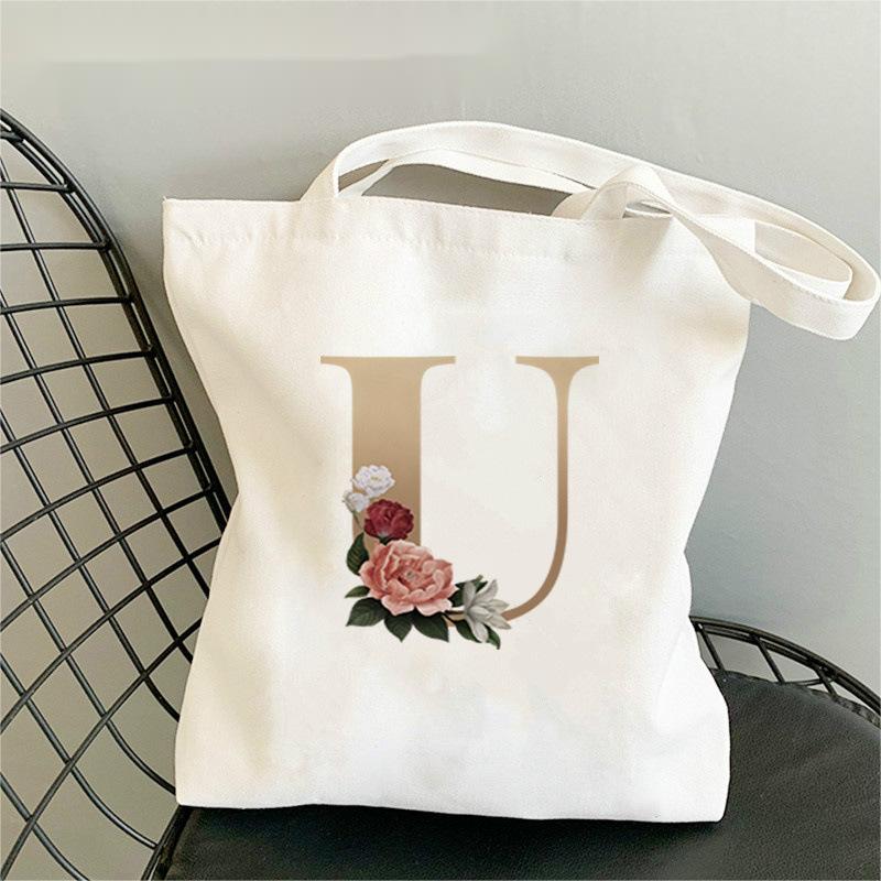 Monogram Flower Print Single Shoulder Canvas Bag