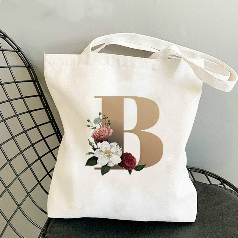 Monogram Flower Print Single Shoulder Canvas Bag