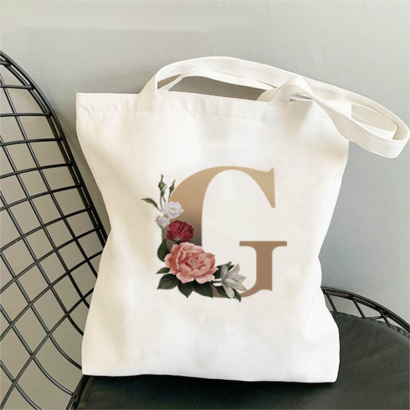 Monogram Flower Print Single Shoulder Canvas Bag