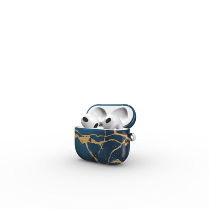 Print On Demand Tough Apple AirPods Case Blue Gold Marble