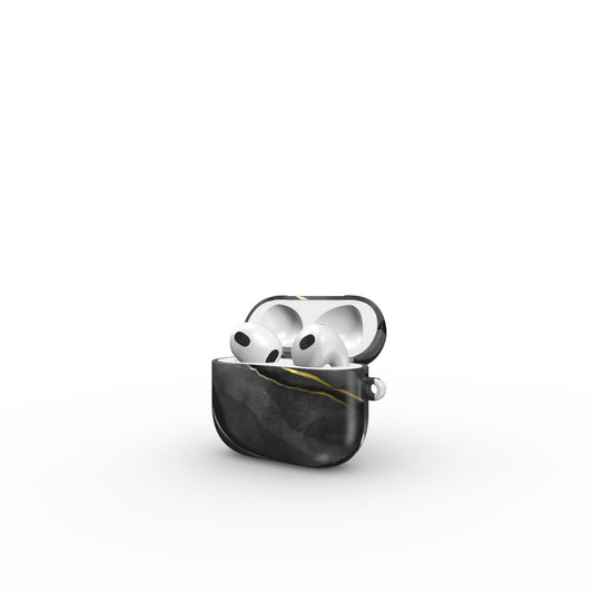 Print On Demand Tough Apple AirPods Case Black Grey Marble