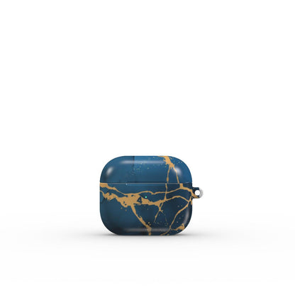 Print On Demand Tough Apple AirPods Case Blue Gold Marble