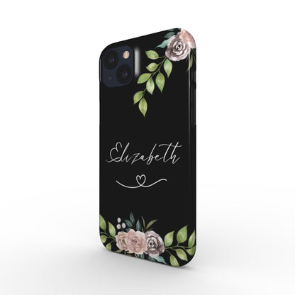 Print On Demand Snap Phone Case Personalised Name Floral Black