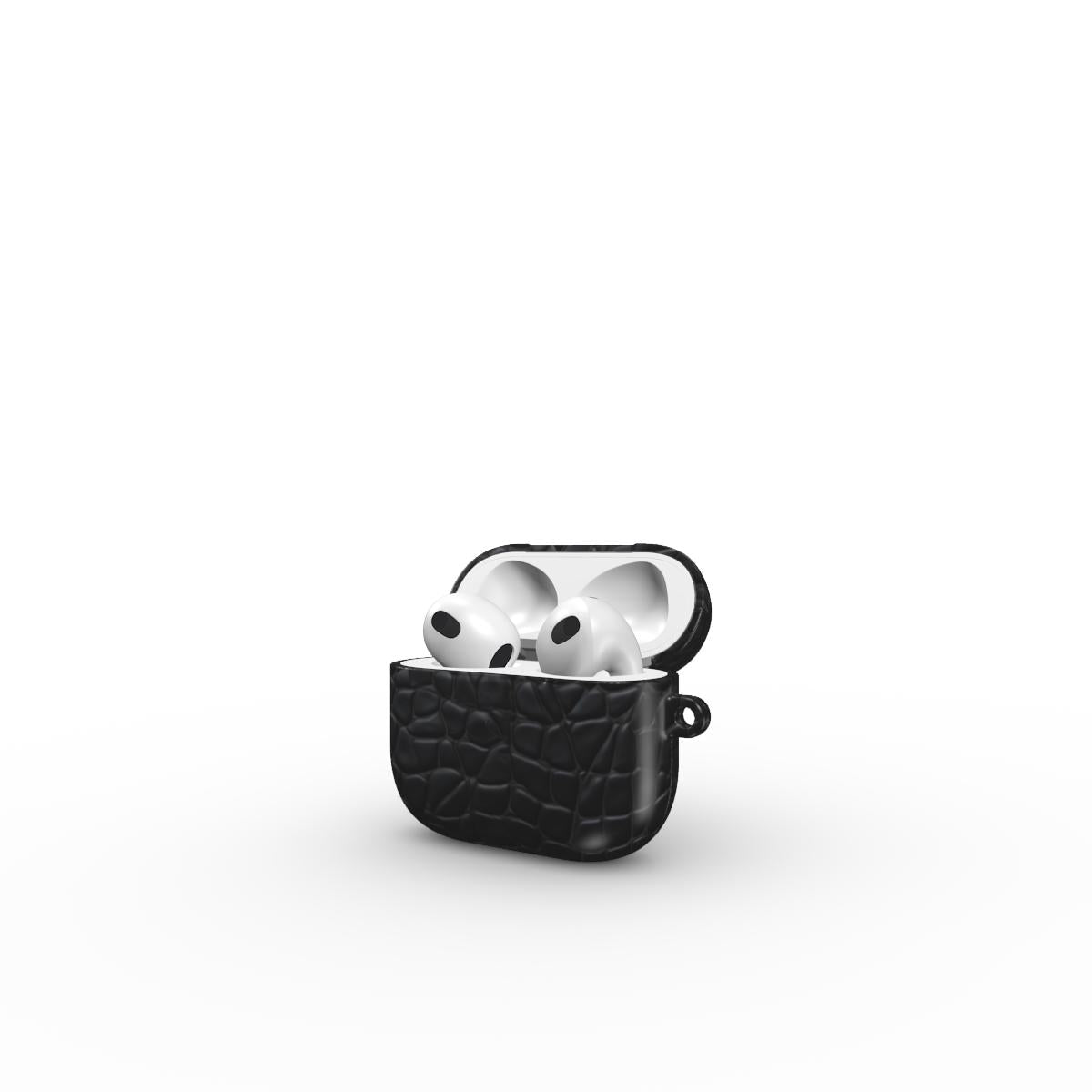 Print On Demand Tough Apple AirPods Case Black Faux Leather Print