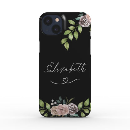 Print On Demand Snap Phone Case Personalised Name Floral Black