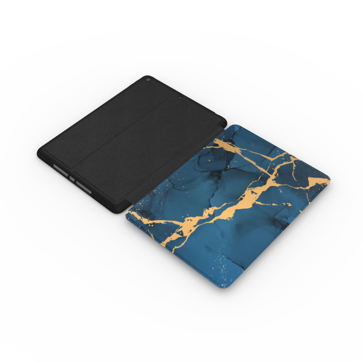 Print On Demand iPad Case Blue Gold Marble