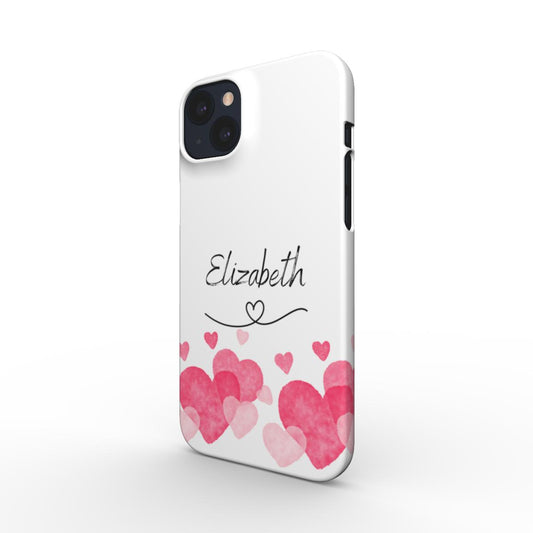 Print On Demand Snap Phone Case Personalised White Pink Hearts