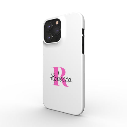 Print On Demand Snap Phone Case Personalised White Black Pink Initial