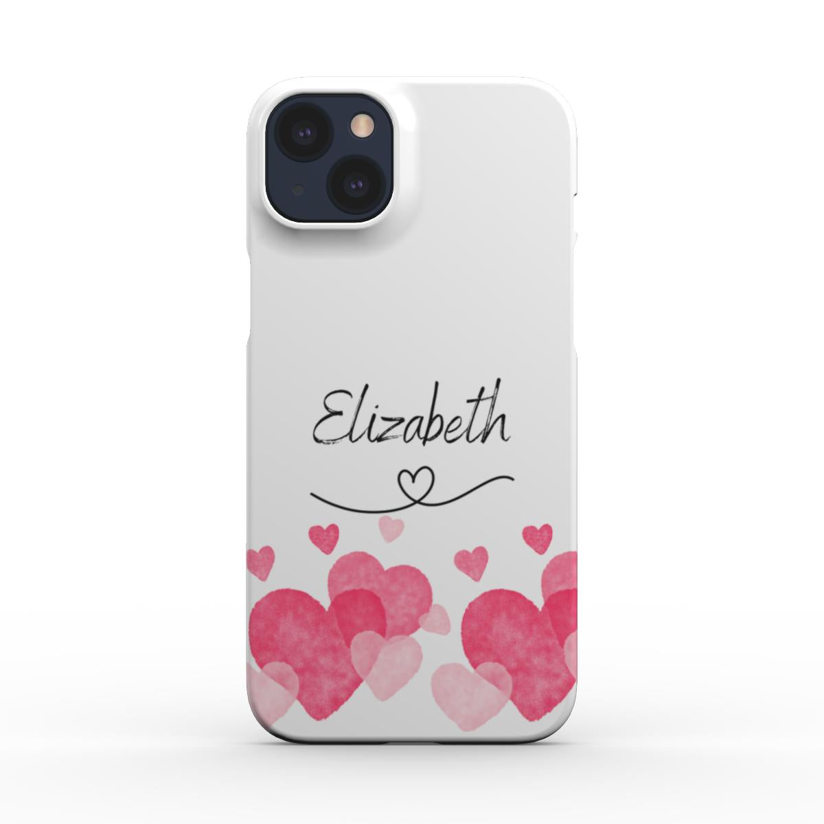 Print On Demand Snap Phone Case Personalised White Pink Hearts